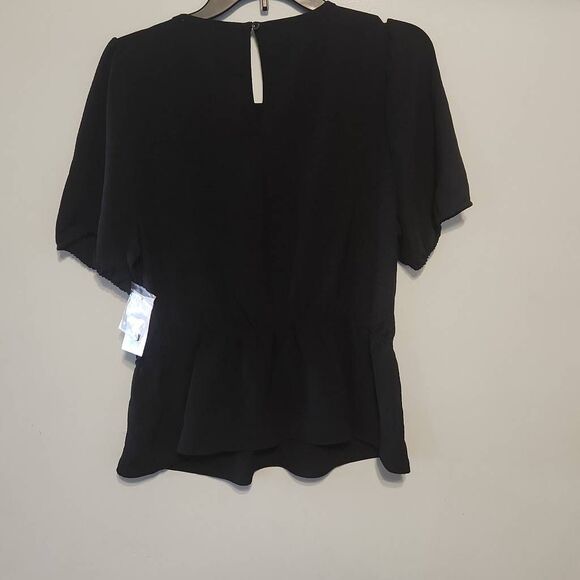 NWT Nine West Smocked Yoke Peplum Blouse Size L Black - Picture 5 of 5